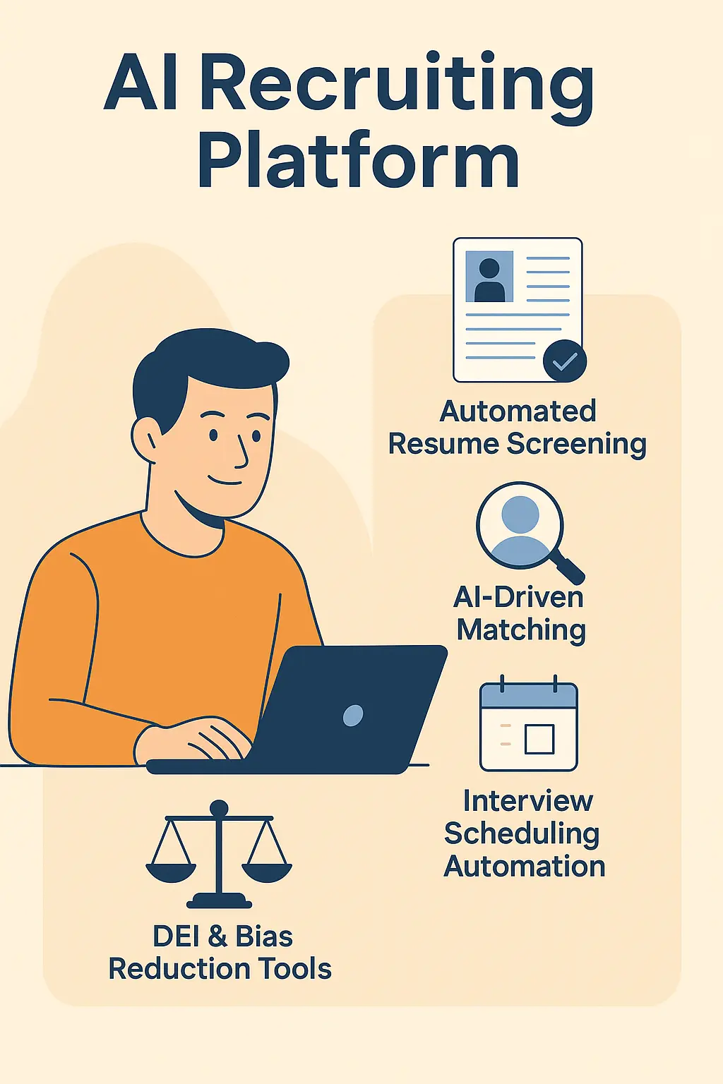 AI Recruiting Platform infographic showing resume screening, candidate matching, and interview scheduling automation.