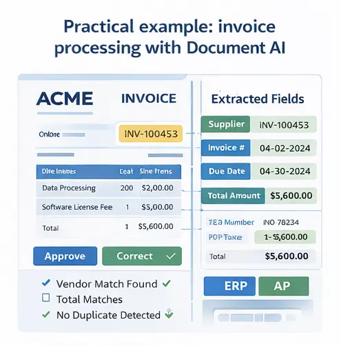 Invoice extraction and field mapping for Document AI showing OCR data capture and ERP integration