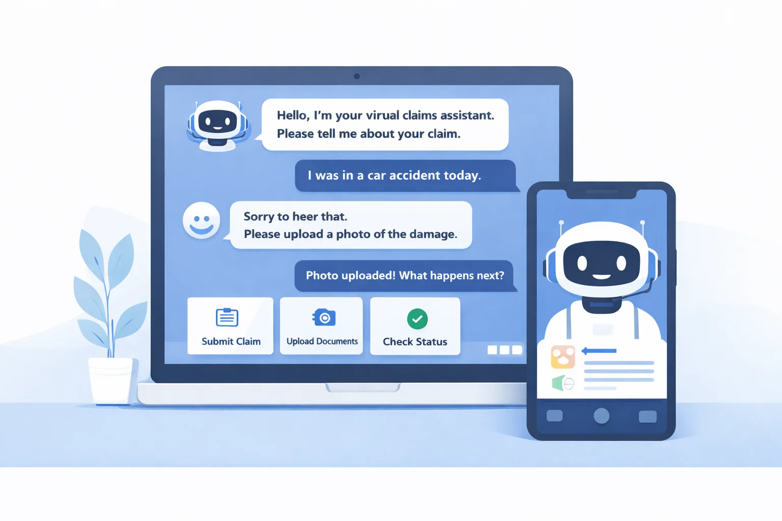 AI chatbot assisting insurance claim intake and document submission