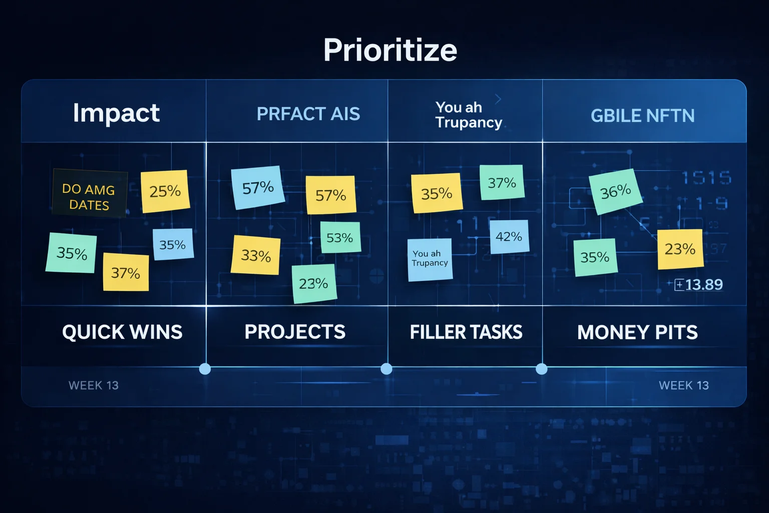 Beyond the Buzzword: Practical Steps for Implementing Digital Transformation with Nyx Wolves 3 Impact vs effort prioritization matrix for digital transformation initiatives, showing quick wins, projects, filler tasks, and low priority items by business value
