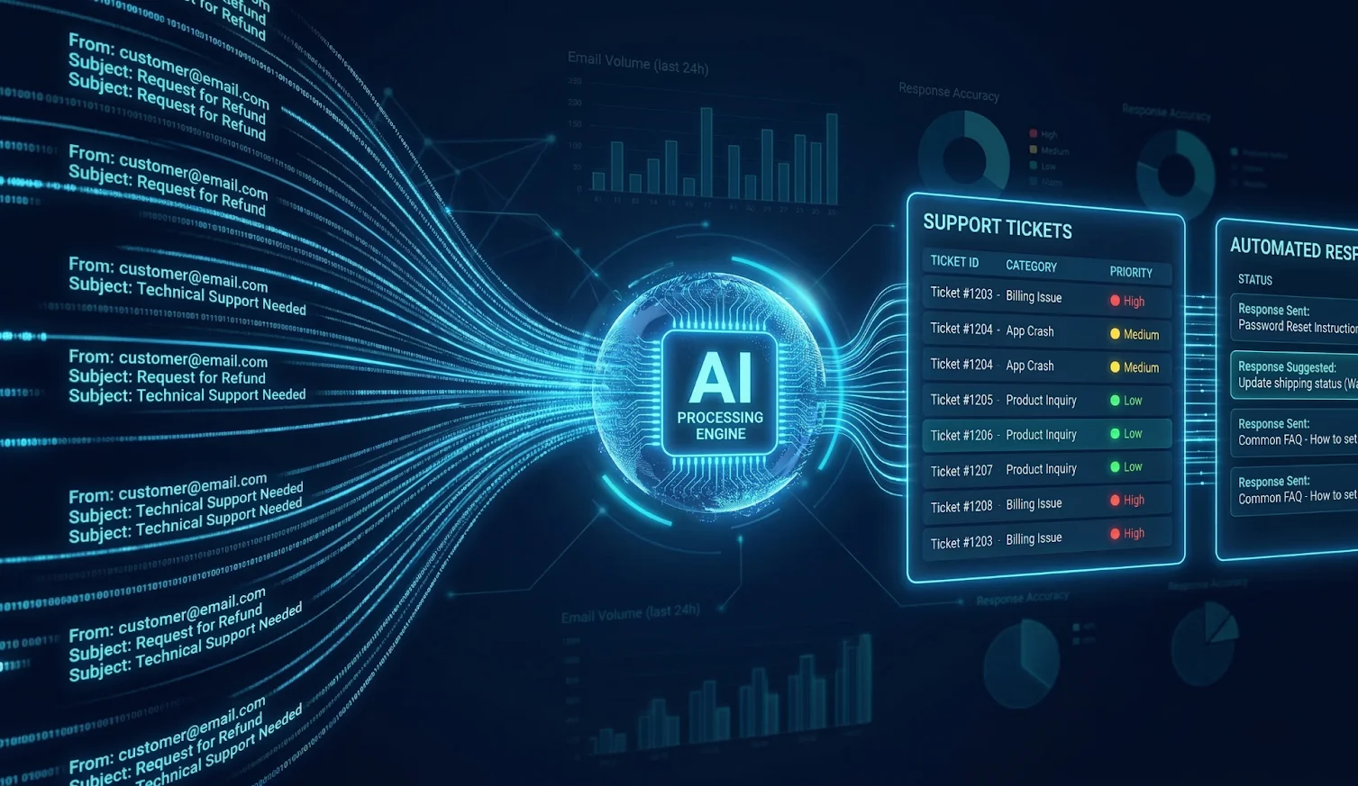 AI agent analyzing and responding to customer support emails