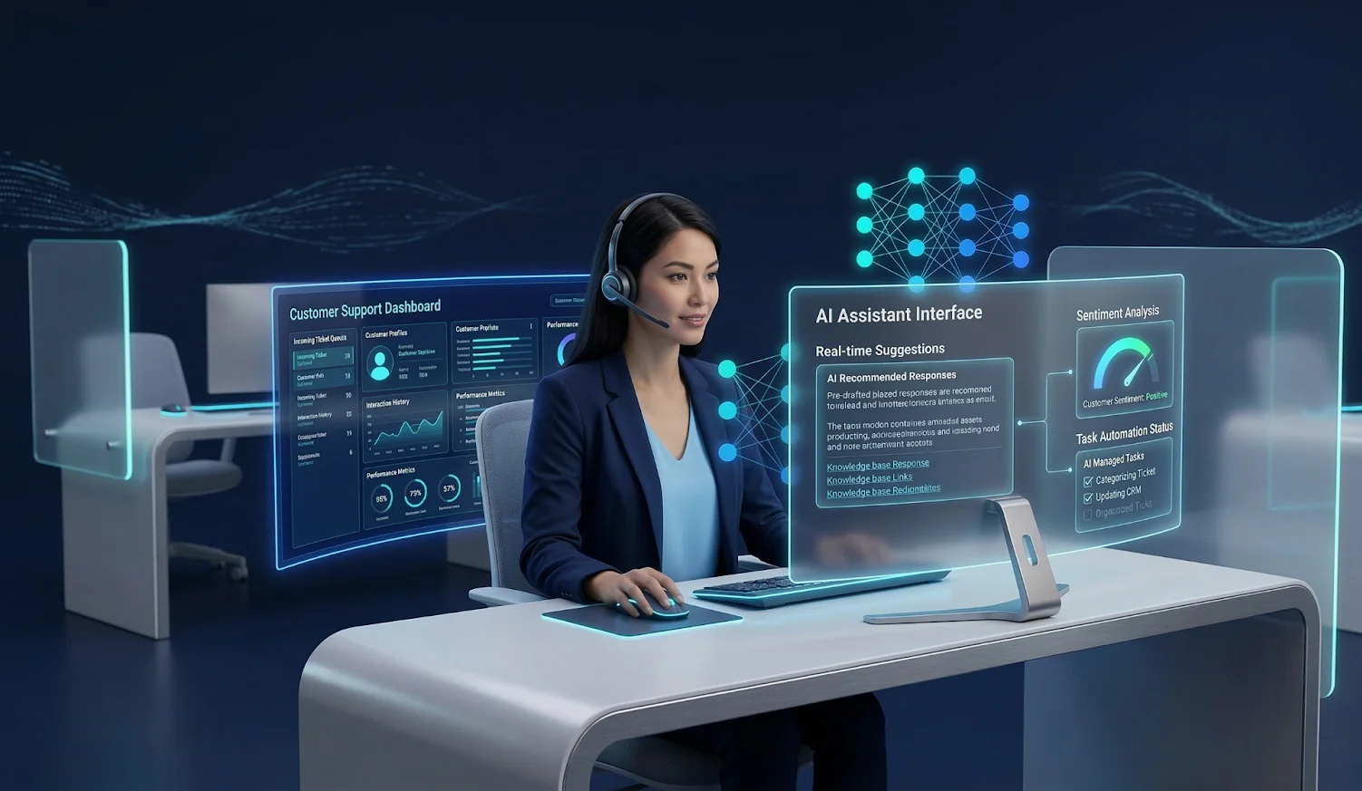 human support agents collaborating with AI systems