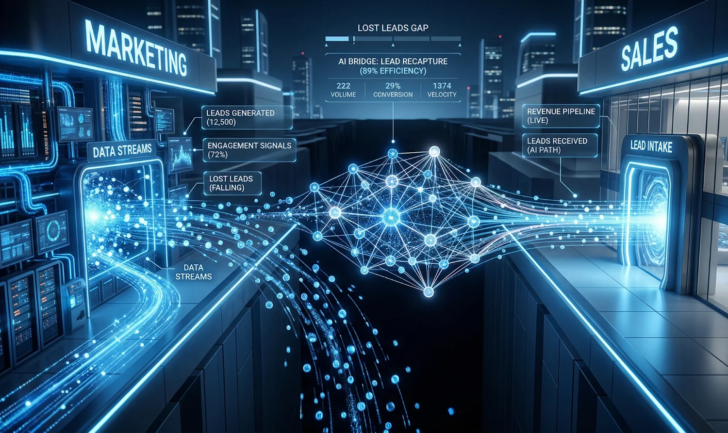 AI system bridging the gap between marketing and sales by capturing lost leads and improving conversion flow