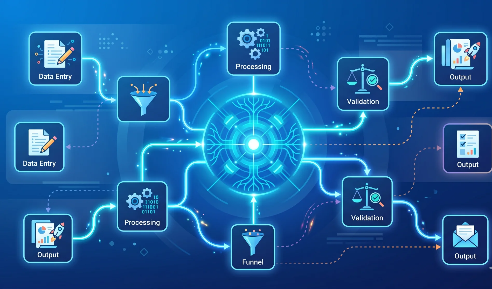 AI automating repetitive business workflows like data entry invoice processing and reporting