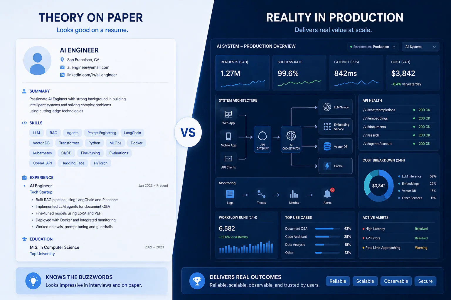 Difference between AI buzzword resumes and real production AI systems