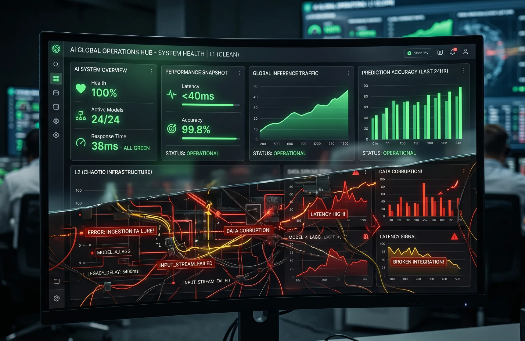 AI system appearing perfect on the surface while hidden failures exist underneath