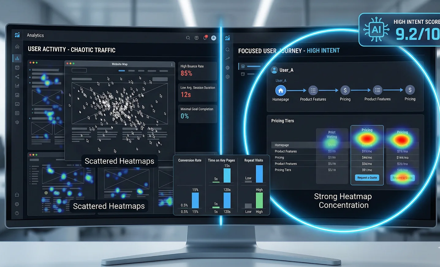 AI distinguishing focused high intent users from low quality traffic