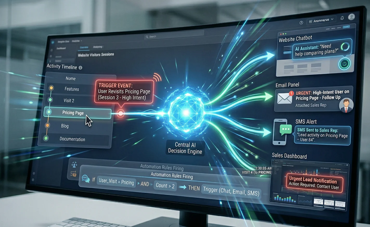 AI triggering multi channel engagement instantly based on behavior