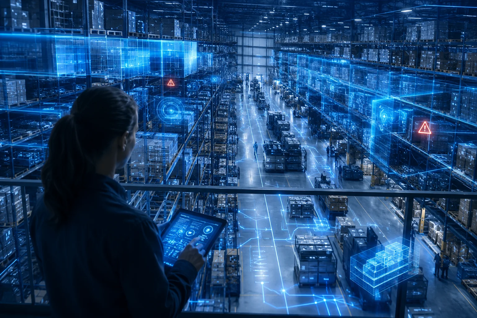 AI powered inventory management system detecting anomalies and optimizing warehouse stock movement