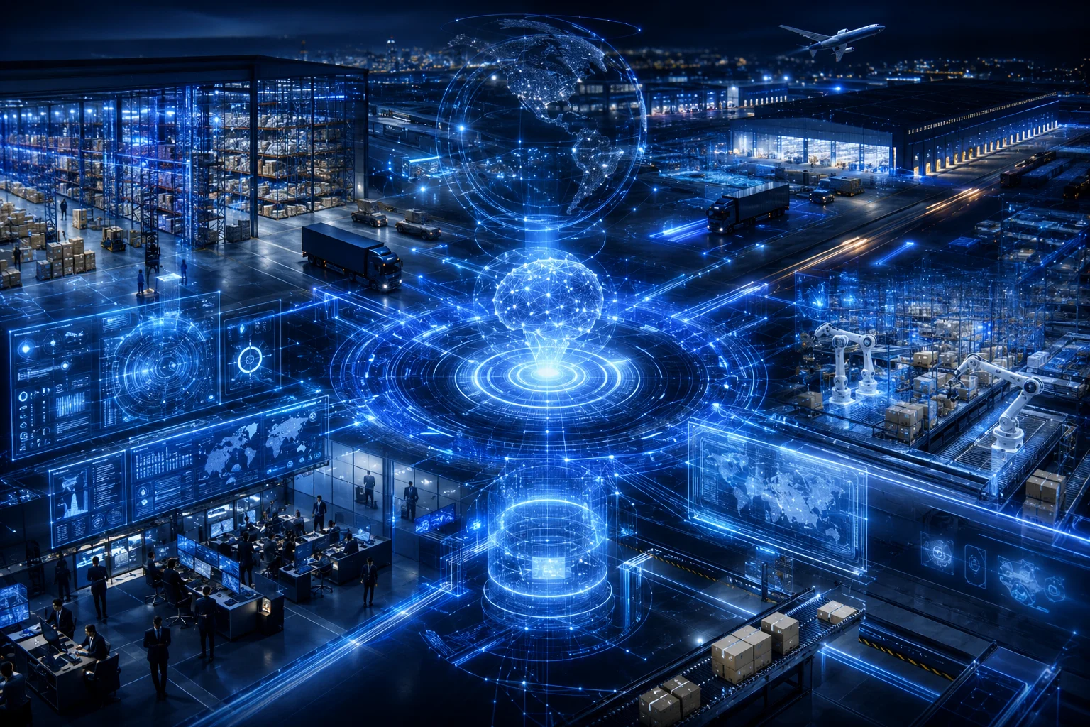 Highly connected enterprise AI infrastructure powering logistics, warehouse operations, and workflow automation